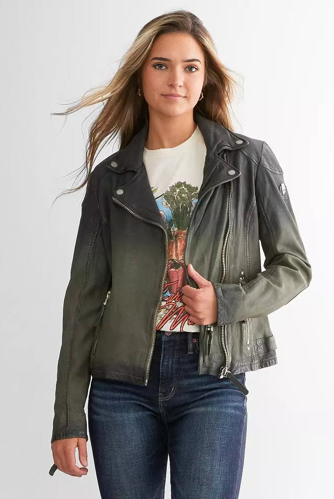 Karyn Leather Jacket - Jade by Mauritius — view 3