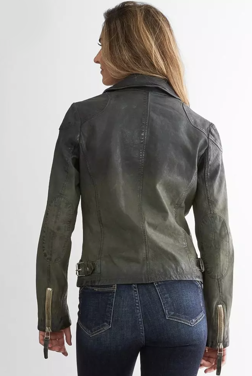 Karyn Leather Jacket - Jade by Mauritius — view 4