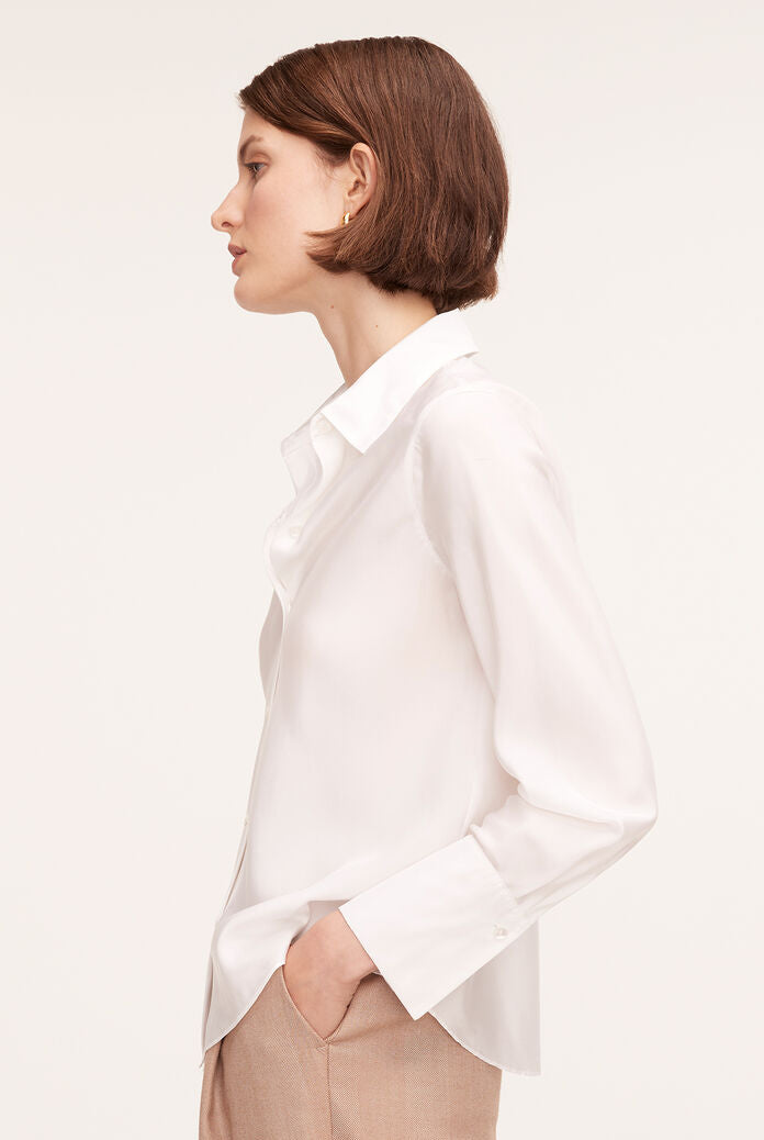 Silk Long Sleeve Button Front Shirt - Milk by Rebecca Taylor — view 3