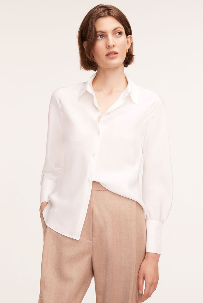 Silk Long Sleeve Button Front Shirt - Milk by Rebecca Taylor | 25 South Boutiques