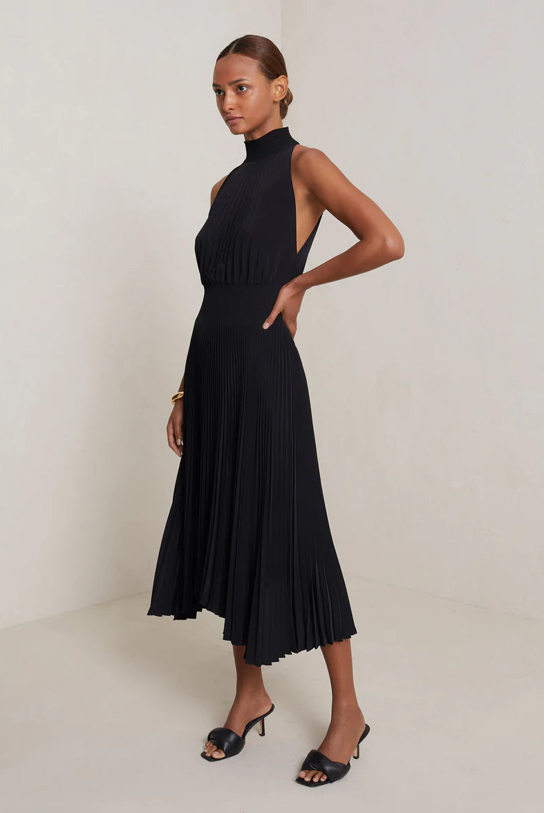 Renzo Pleated Midi Dress - Black by A.L.C — alternate view