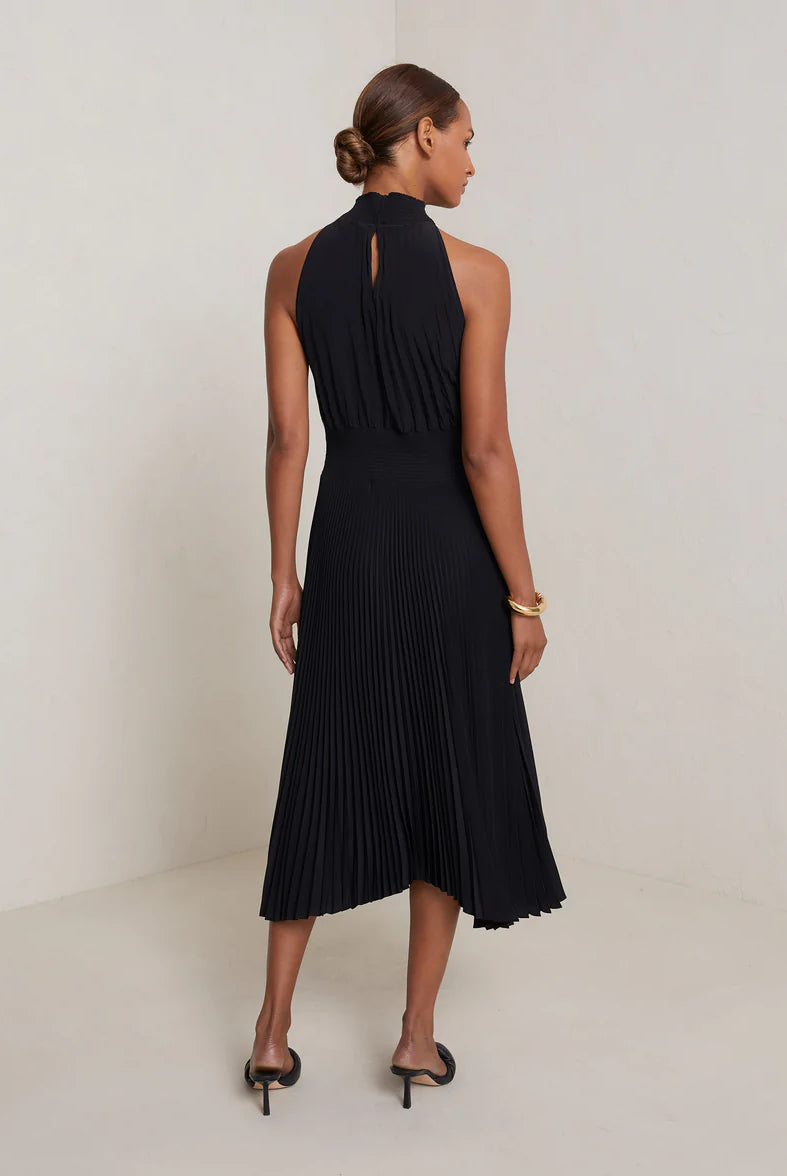 Renzo Pleated Midi Dress - Black by A.L.C — view 3