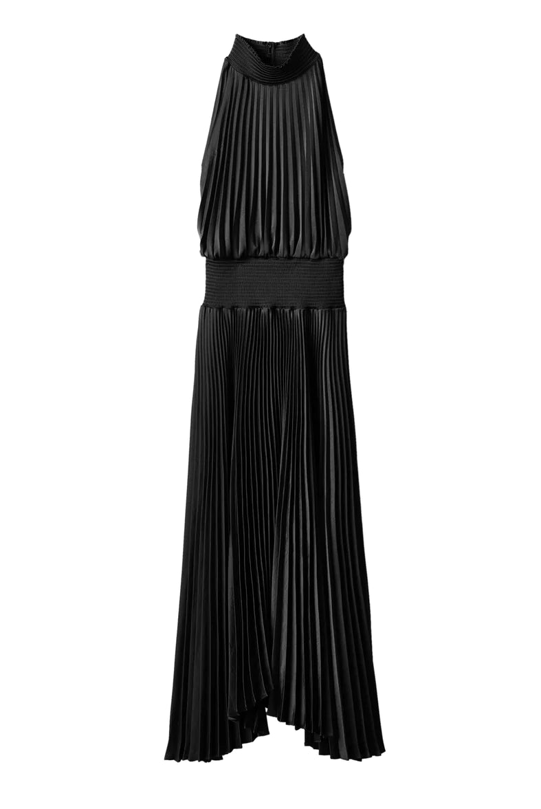 Renzo Pleated Midi Dress - Black by A.L.C — view 5