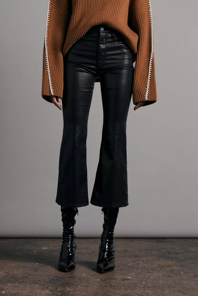 Casey Coated High Rise Ankle Flare - Black Leatherette by Rag & Bone — view 5