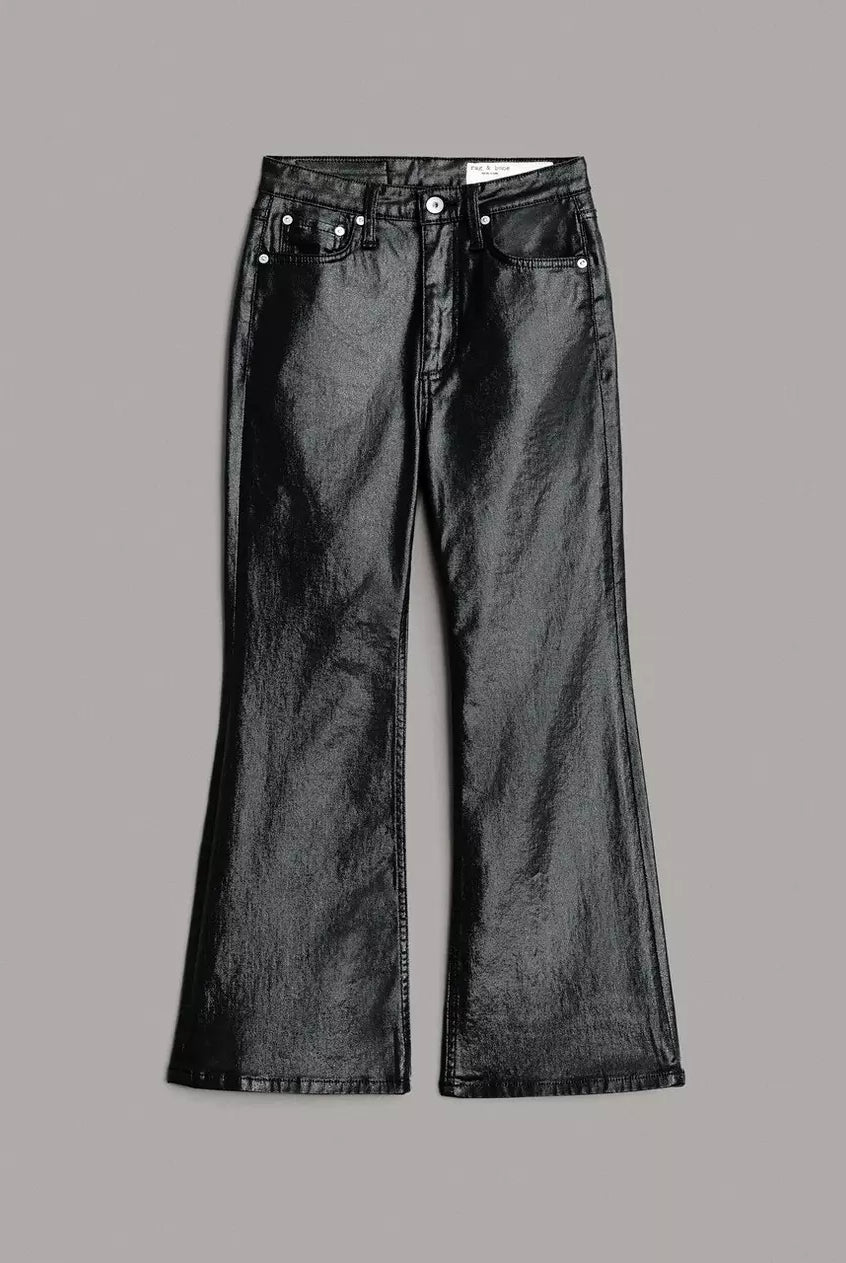 Casey Coated High Rise Ankle Flare - Black Leatherette by Rag & Bone — view 6