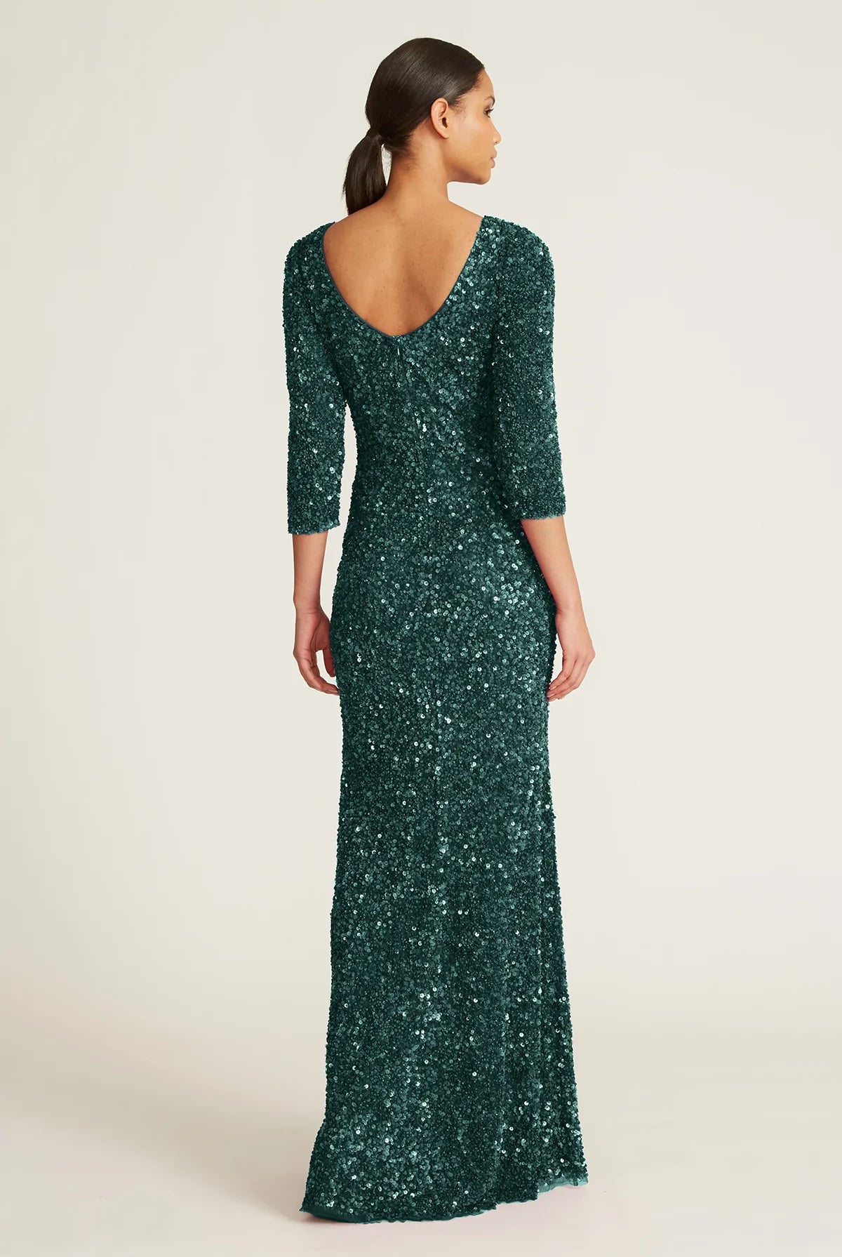 3/4 Sleeve Sequin Dress - Pine — alternate view