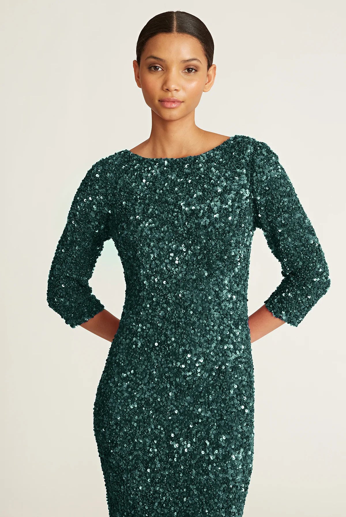 3/4 Sleeve Sequin Dress - Pine — view 4