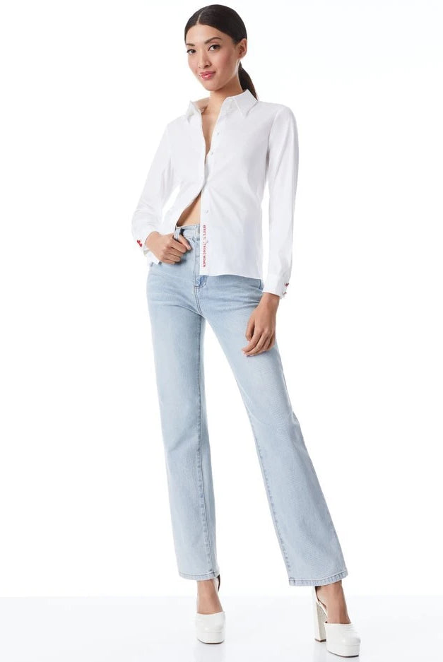 Willa Placket Top - White by Alice & Olivia — view 3
