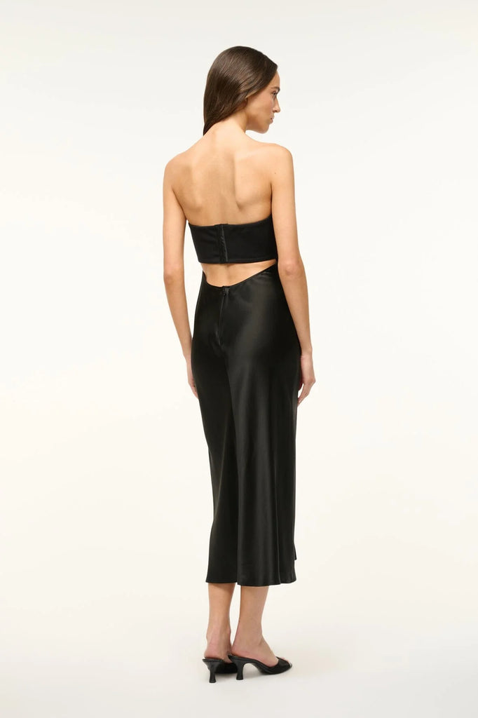 staud wayfaring dress black Staud - Wayfaring Ruched Satin-skirt Gown - Womens