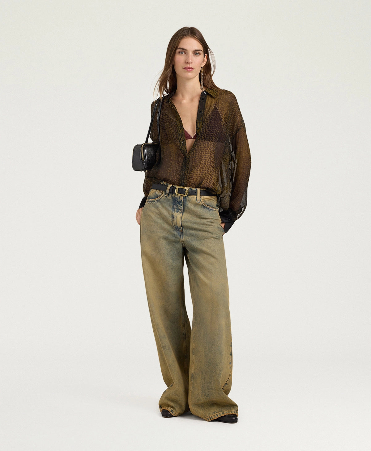 Momonì Freya Boxy Printed Silk Shirt - Bicolor Military, view 5