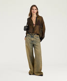 Momonì Freya Boxy Printed Silk Shirt - Bicolor Military, view 5