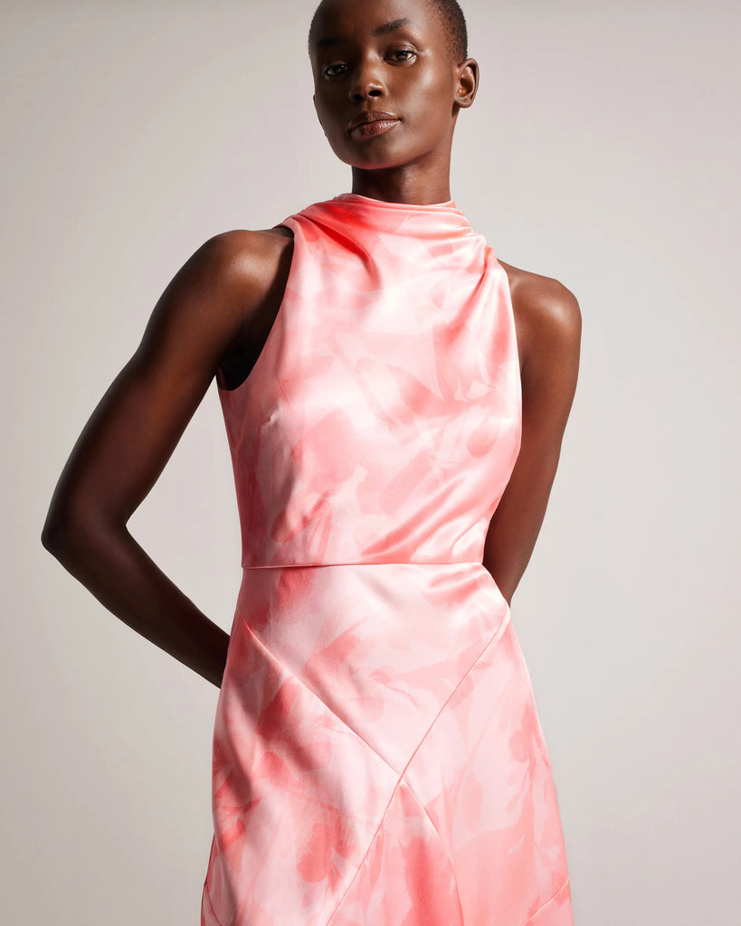 Foreste Cowl Neck Bias Cut Midi Dress - Coral 25 South Boutiques Foreste Cowl Neck Bias Cut Midi Dress - Coral 25 South Boutiques