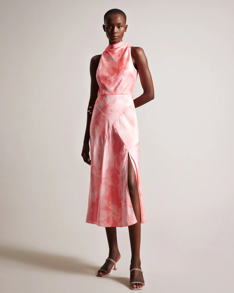 Foreste Cowl Neck Bias Cut Midi Dress - Coral 25 South Boutiques Foreste Cowl Neck Bias Cut Midi Dress - Coral 25 South Boutiques