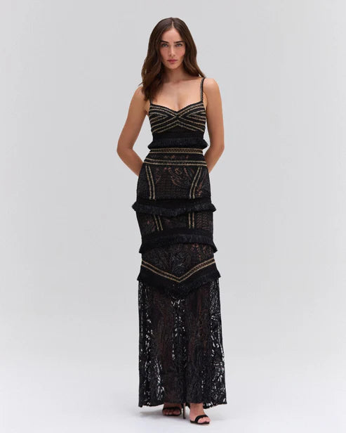 Lace & Fringe Maxi Dress - Black 25 South Boutiques Lace & Fringe Maxi Dress - Black 25 South Boutiques