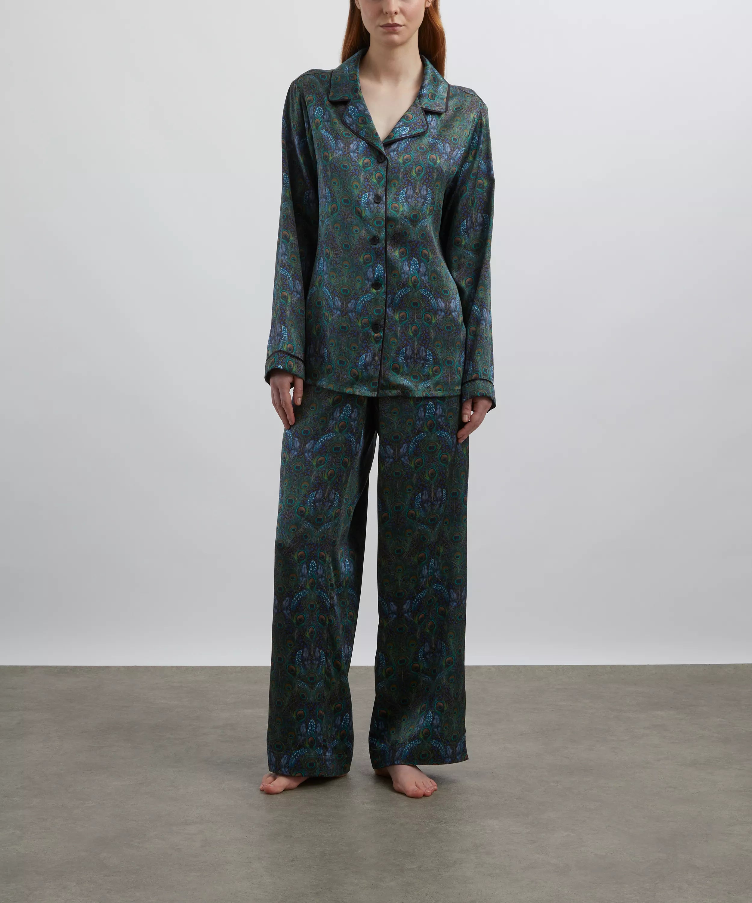 Liberty London Relaxed Silk-Satin Pyjama Set - Peacock Manor