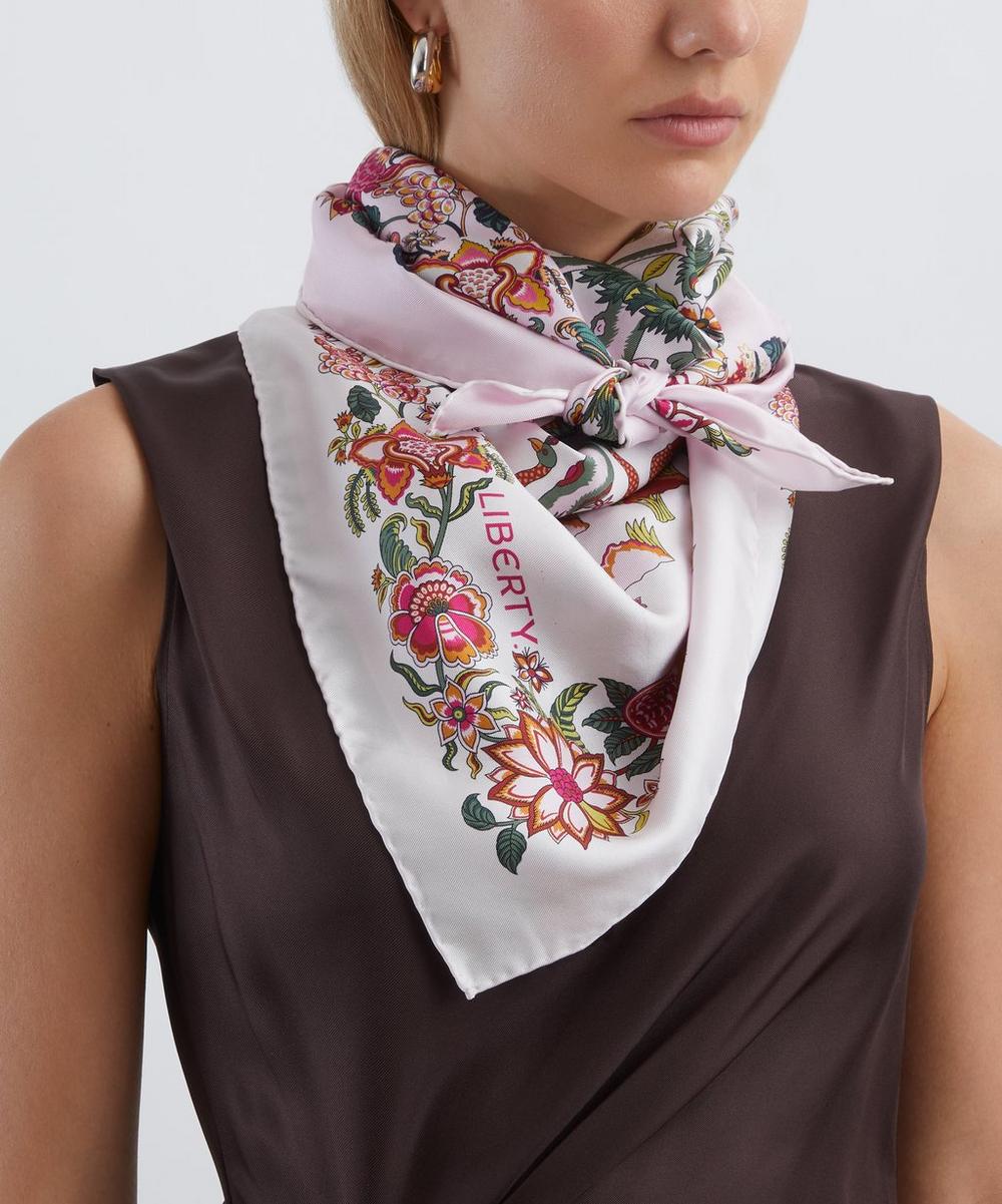 Liberty London Tropical Tree of Life Silk Scarf 90 - Pink, view 2