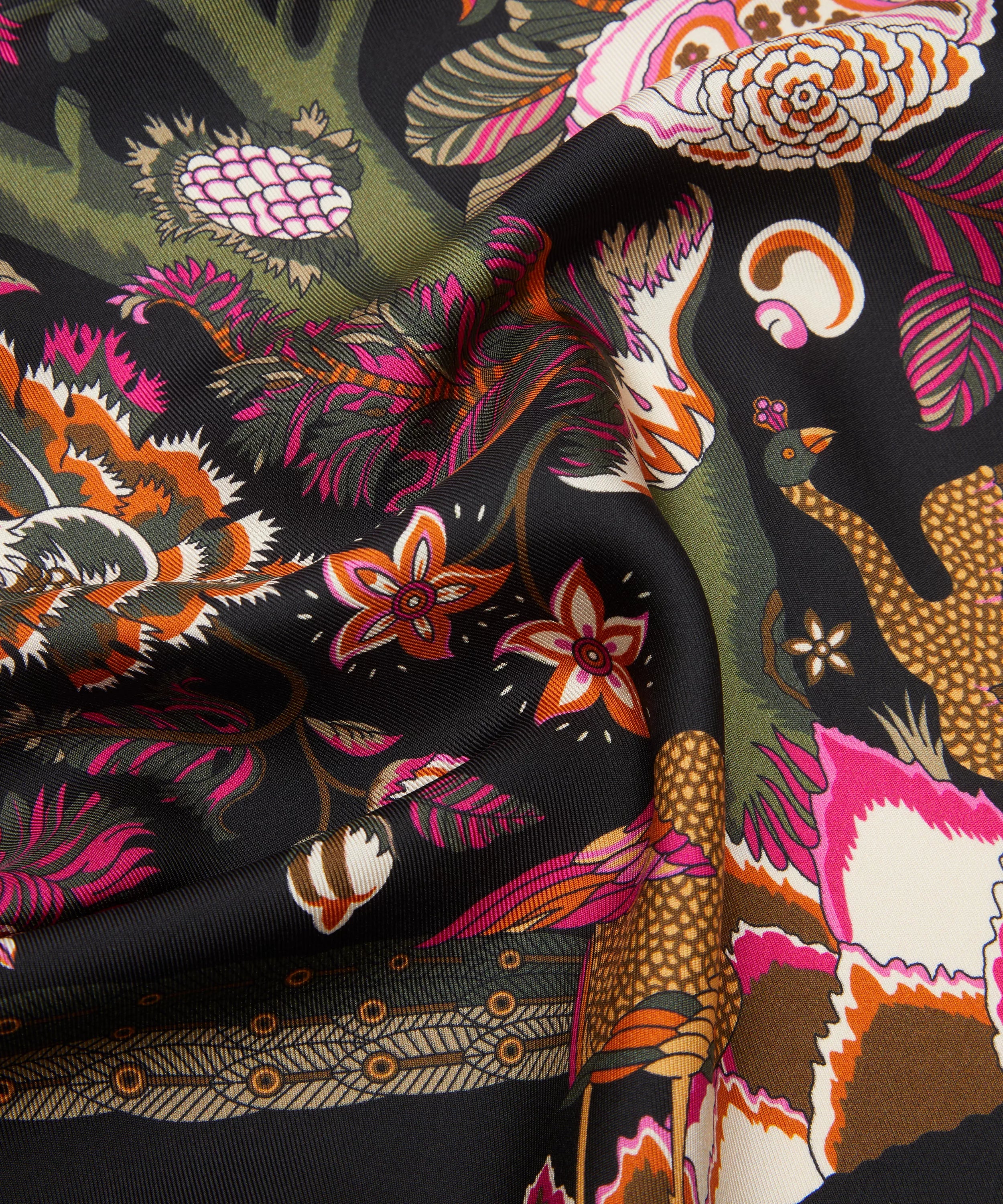Liberty London Tropical Tree of Life Silk Scarf 90 - Black, view 5