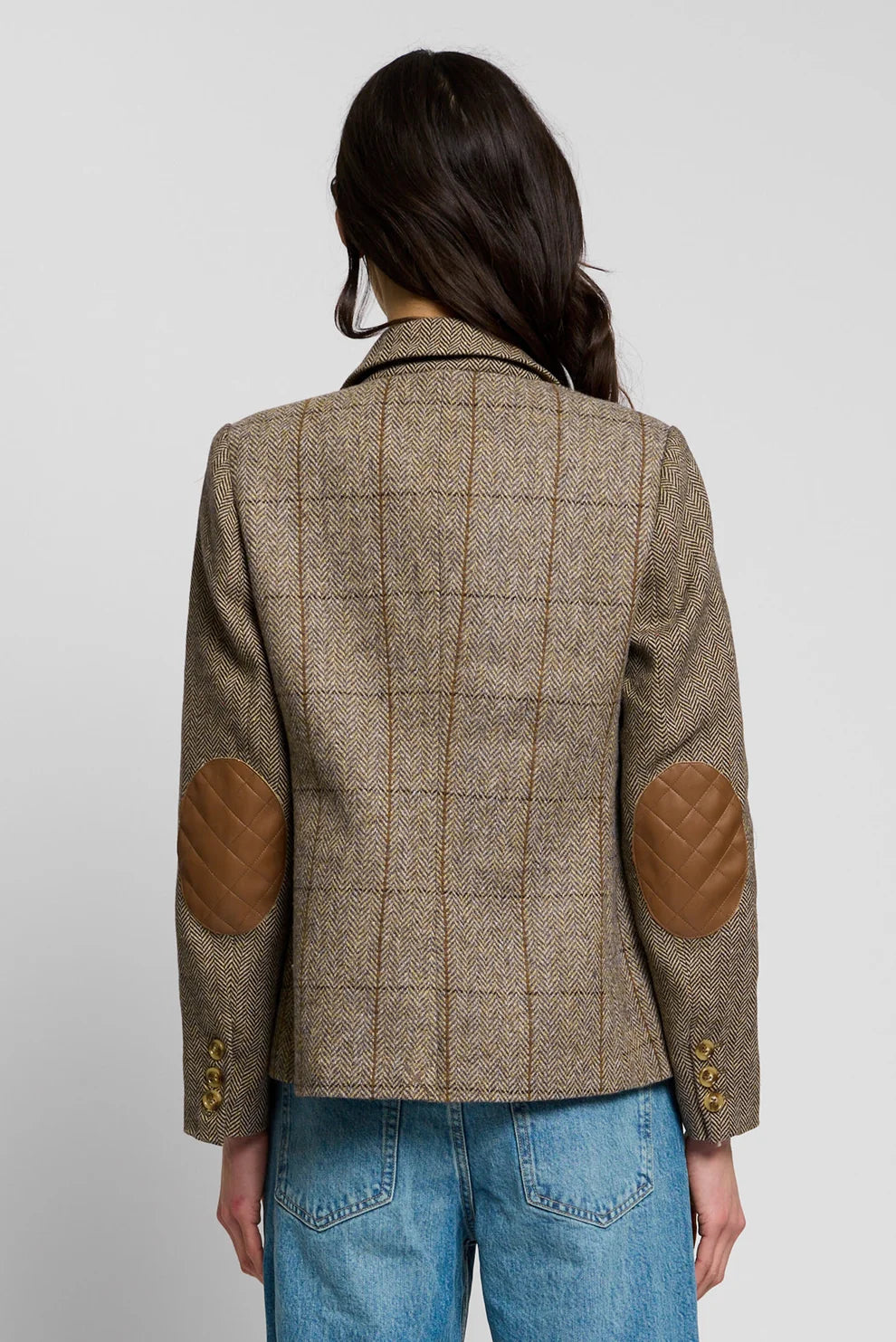 Central Park West Asher Mixed Plaid Riding Jacket - Khaki Mixed Plaid, view 2