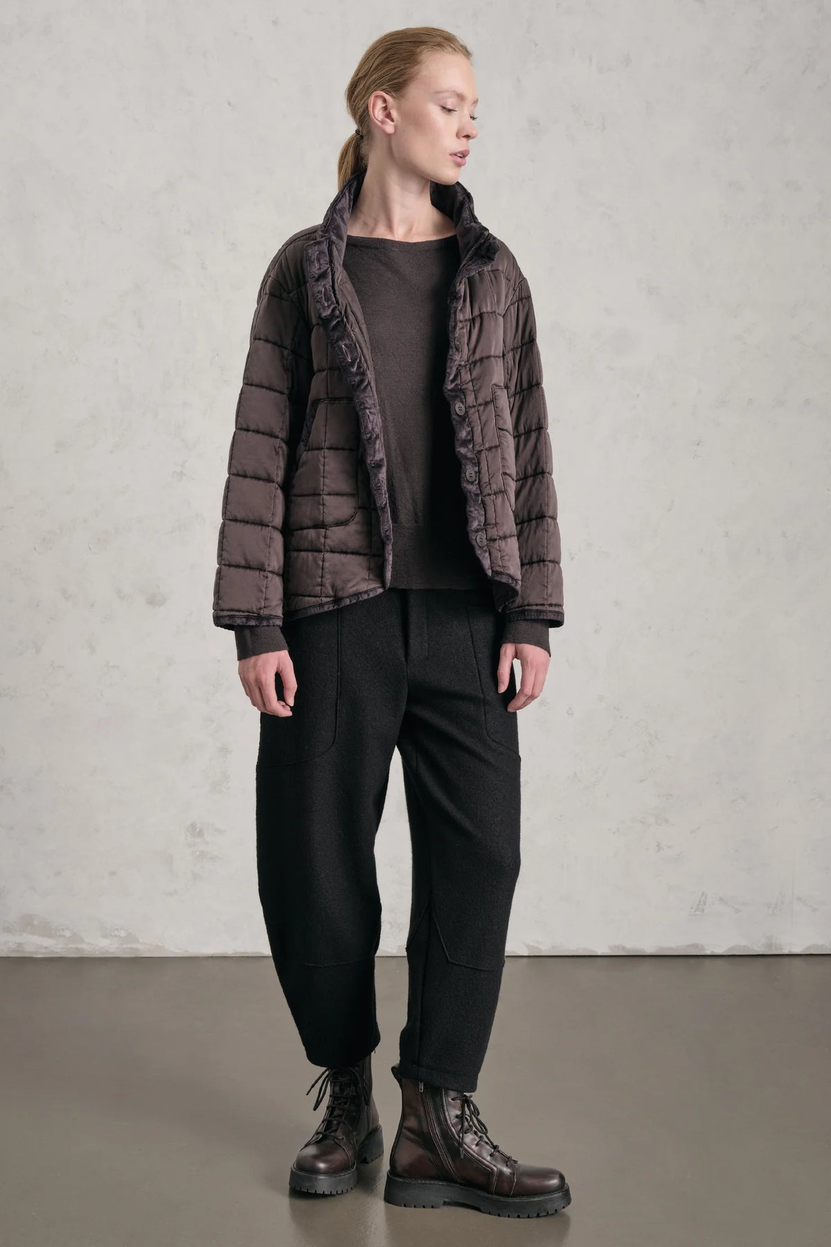 Transit Par-Such Silk Quilted Padded Coat - Choco, view 5