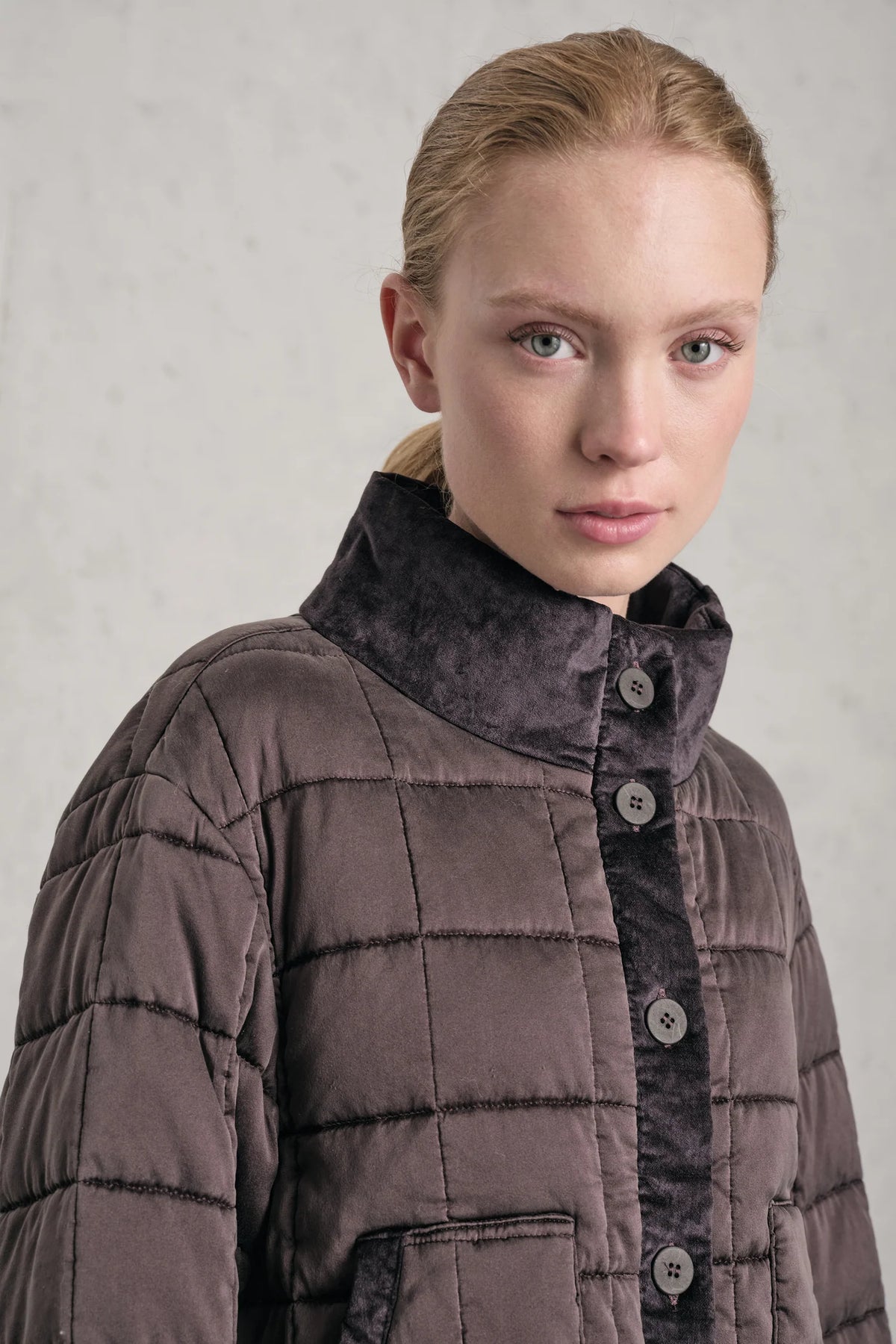 Transit Par-Such Silk Quilted Padded Coat - Choco, view 3