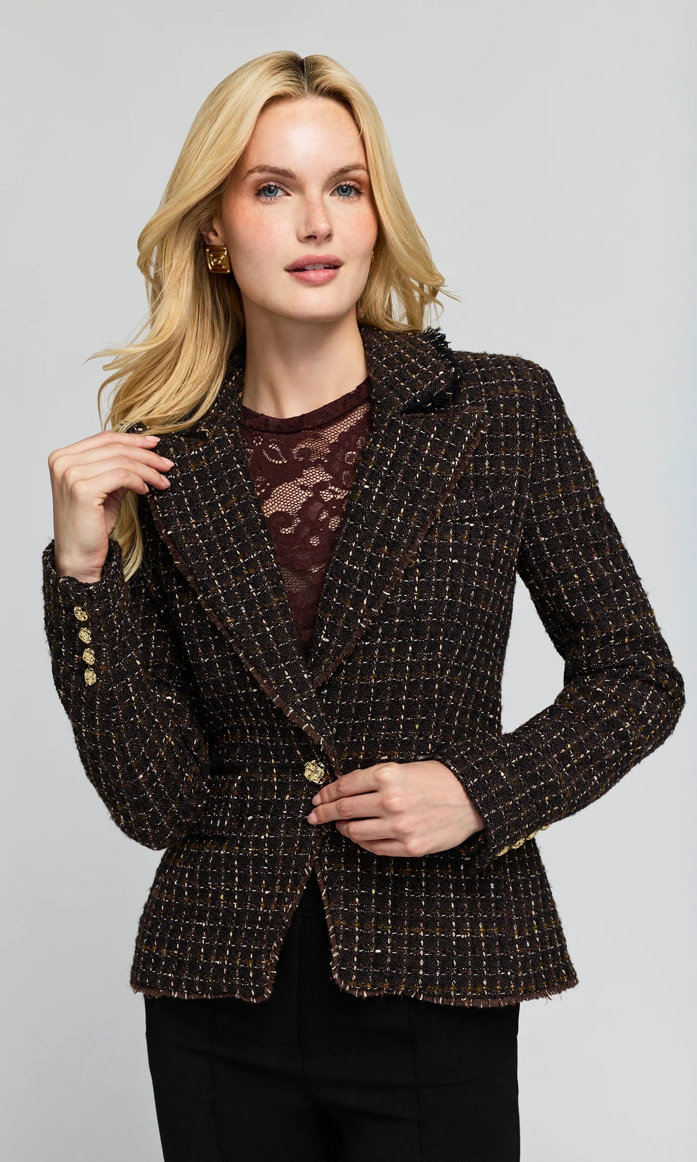 Generation Love Skylar Tweed Blazer - Brown Multi, view 3