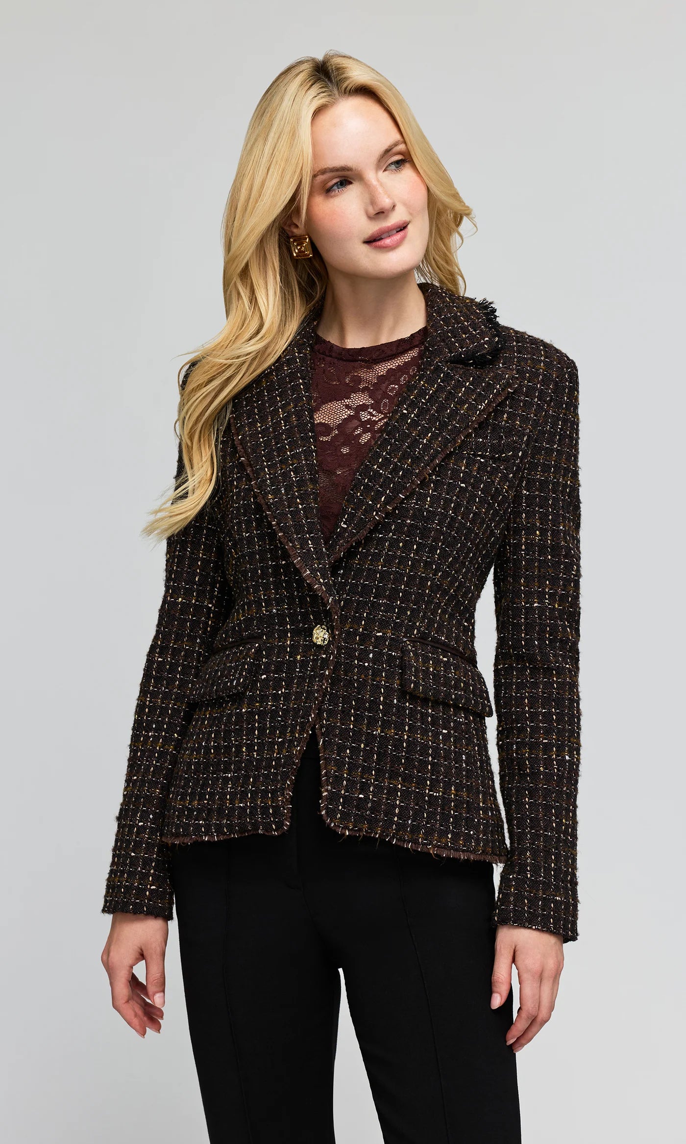 Generation Love Skylar Tweed Blazer - Brown Multi