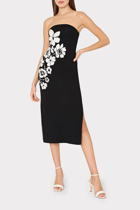 Placed Floral Strapless Knit Midi Dress - Black Ecru 25 South Boutiques Placed Floral Strapless Knit Midi Dress - Black Ecru 25 South Boutiques