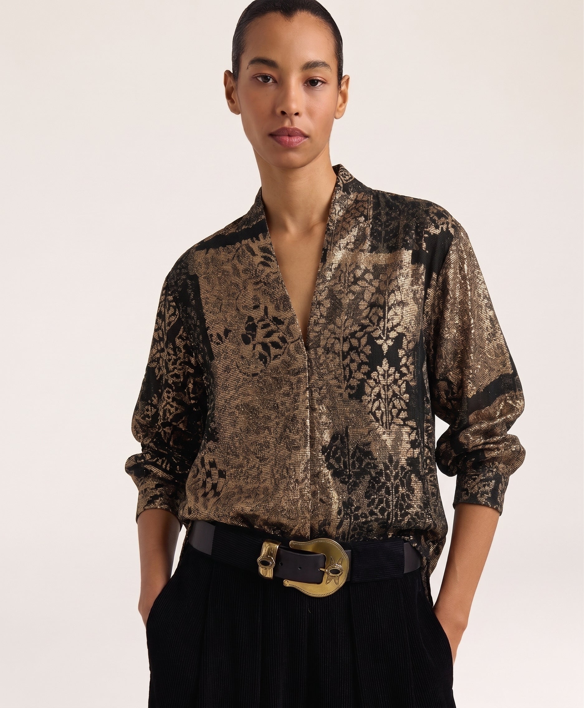 Momonì Margaret Lurex Jacquard Jersey Blouse - Nero