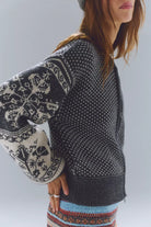 Isle Tide Knit Zip-Up - Charcoal Combo by Free People — alternate view