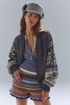 Isle Tide Knit Zip-Up - Charcoal Combo by Free People — view 4