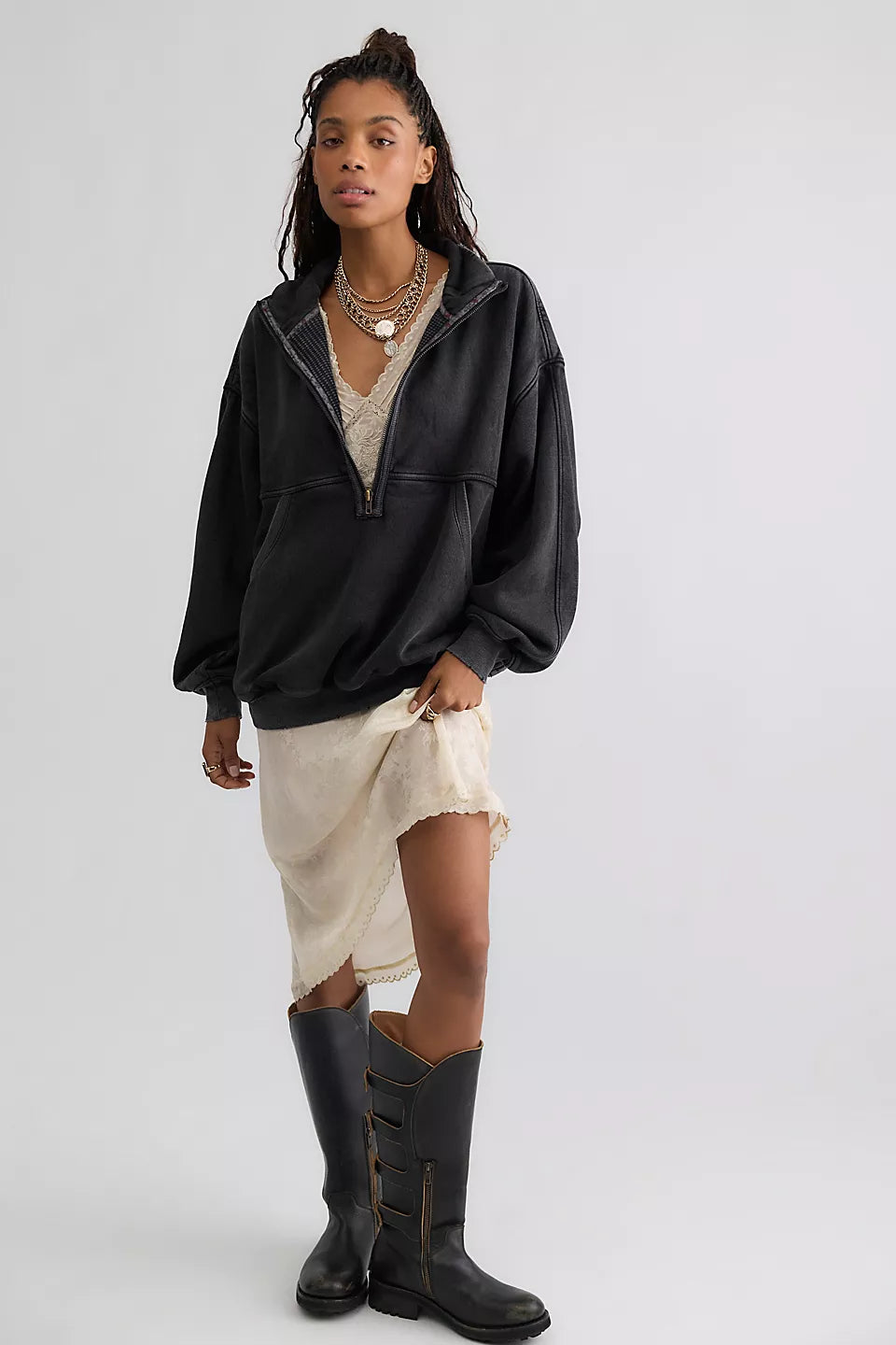 Banks Half-Zip Pullover - Soot Grey by Free People — view 3