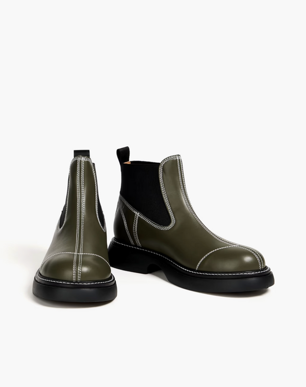 Stitched Knee High Chelsea Boot - Black
