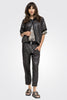 Shiny Zip Puff Collar Coat - Ebony