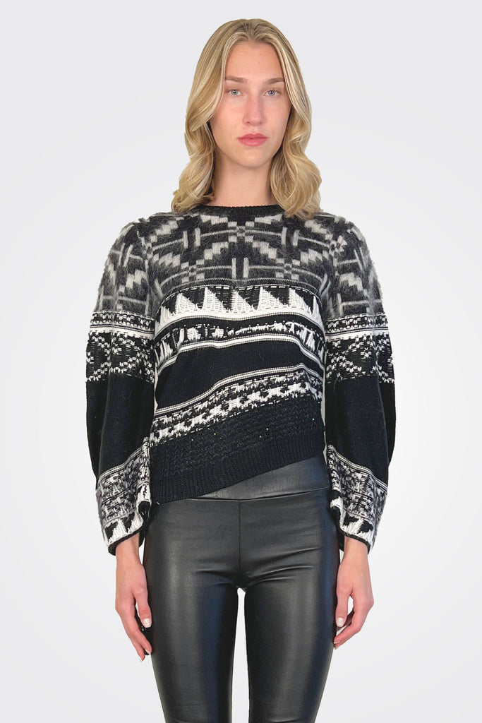 Nordic Knit Crewneck Sweater - Black Off White