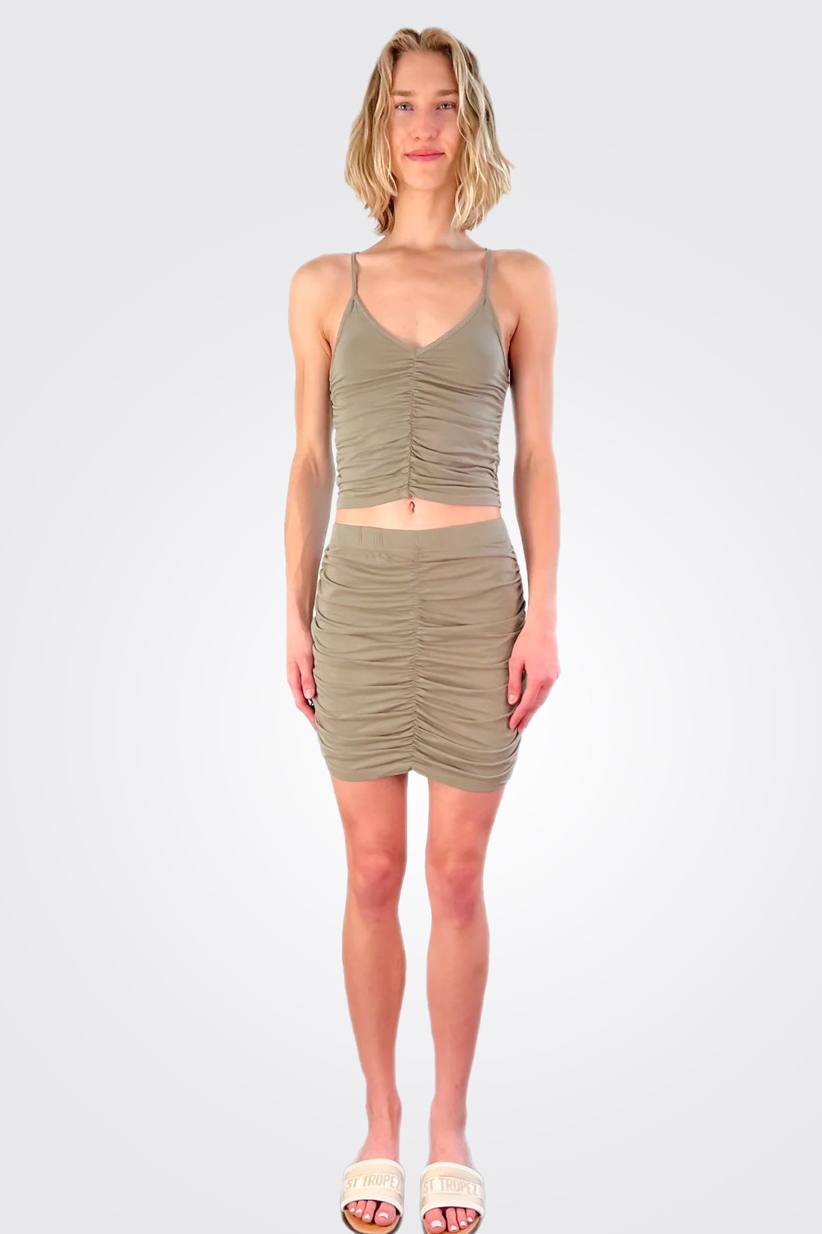 Shirred Mini Skirt - Basil– 25 South Boutiques