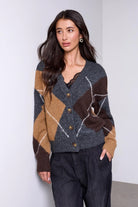 Tribal Diamond Pattern Button Front Knit Cardigan - H Charcoal