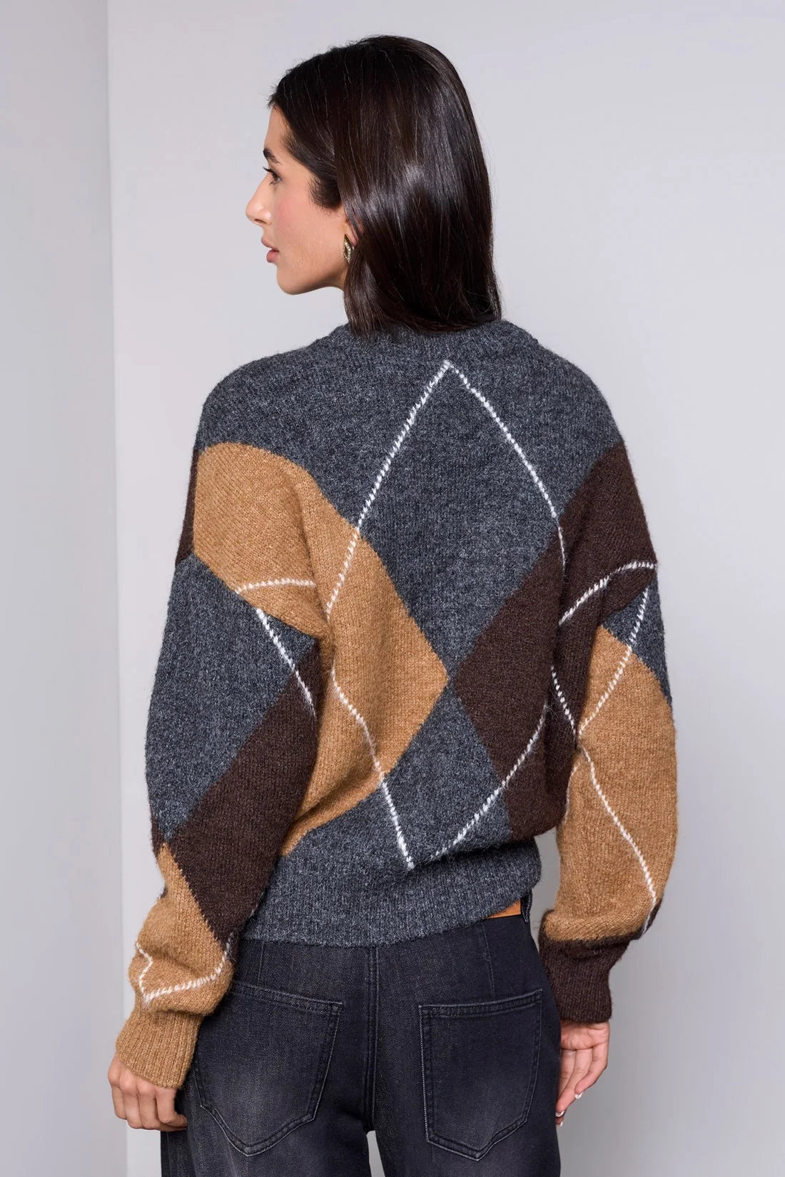 Tribal Diamond Pattern Button Front Knit Cardigan - H Charcoal, view 3