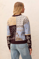 Tribal Novelty Jacquard V-Neck Sweater Cardigan - Satinsky, view 3