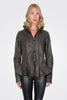 Flared Hem Hooded Leather Jacket - Turf