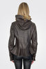 Flared Hem Hooded Leather Jacket - Turf
