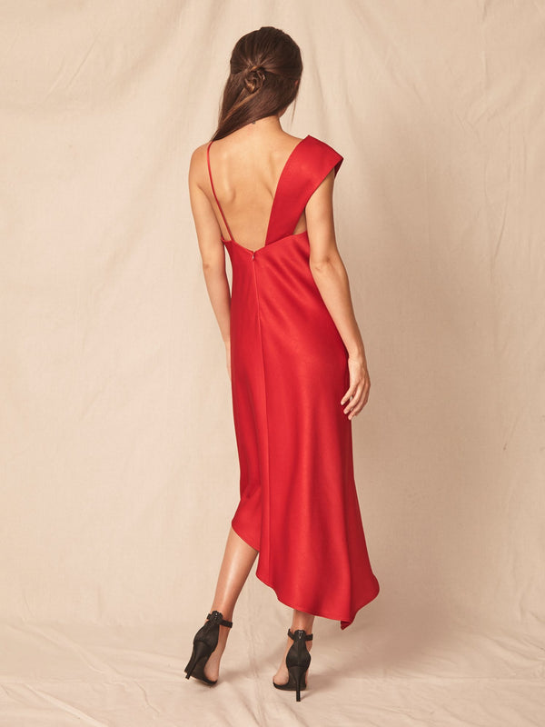 everly red dress Lace Trim Pleated Sleeveless Jacquard Sweetheart, Everly A in Red, Size L,